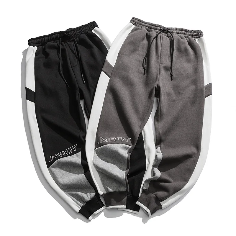 

Northern Boundary Men'S Wear Shu Contrast Color Joint plus Velvet Sweatpants Men's Autumn And Winter New Style Casual Pants Thic