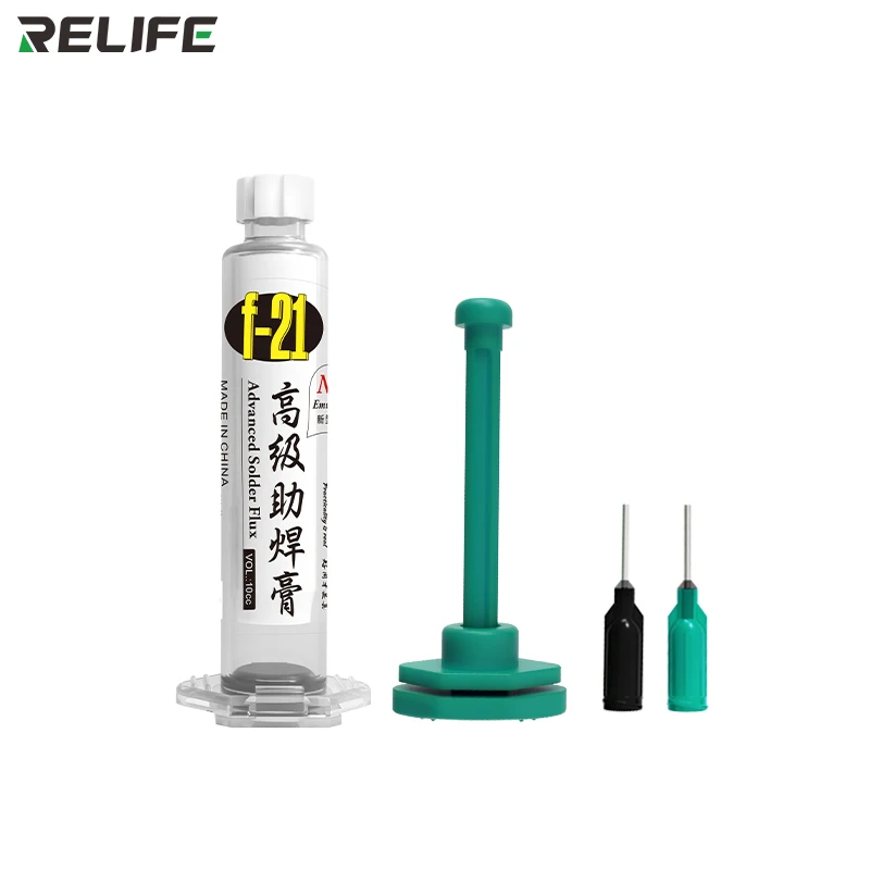 RELIFE F-21 10CC Lead-free and Halogen-free Tin Soldering Paste BGA PCB Rework Welding Flux Syringe Type Emulsified Solder sn96 5ag3cu0 5 35g 217c syringe solder paste environmental protection silver 305 high temperature lead free welding flux