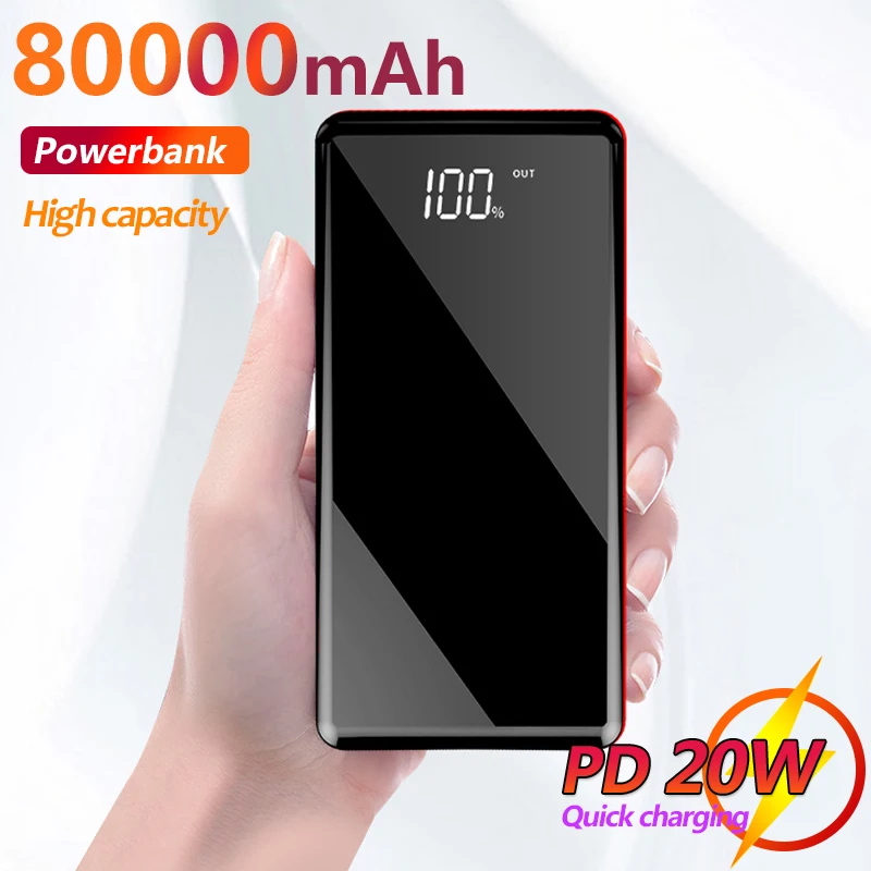 80000 MAh Mobile Power Bank for Xiaomi Samsung IPhone with LED Digital Display 4 USB Portable Charger External Batter | Мобильные