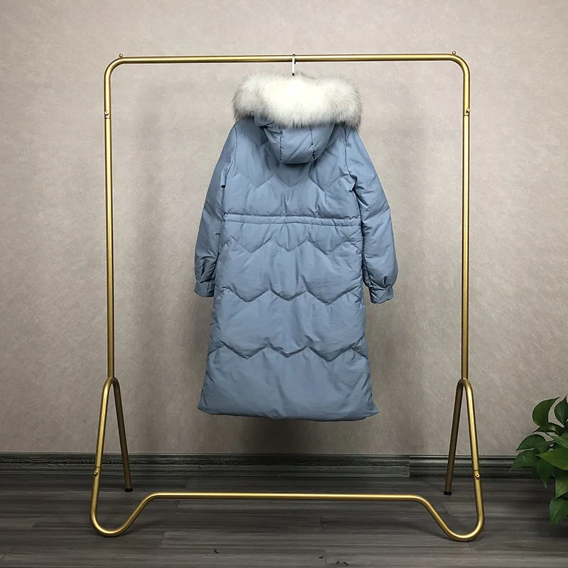 Down Jacket Women's New Winter Embroidered Thick Mid-length Slim Fit Slimming White Duck down Large Fur Collar Winter WOMEN