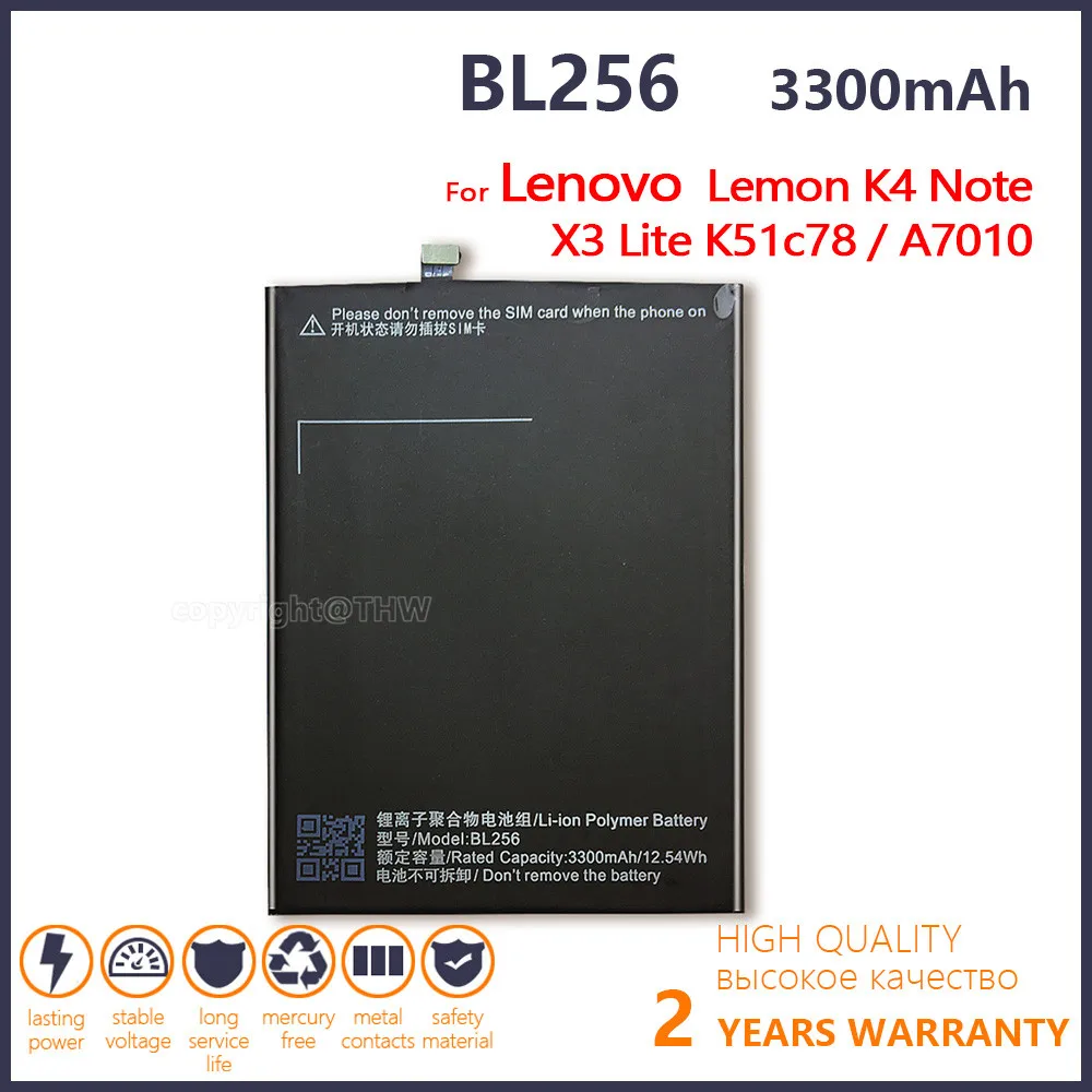 100% Original 3300mAh BL256 Li-ion Battery for For Lenovo Lemon K4 Note K4note X3 Lite K51c78 /A7010 Batteries+Tracking number | Мобильные