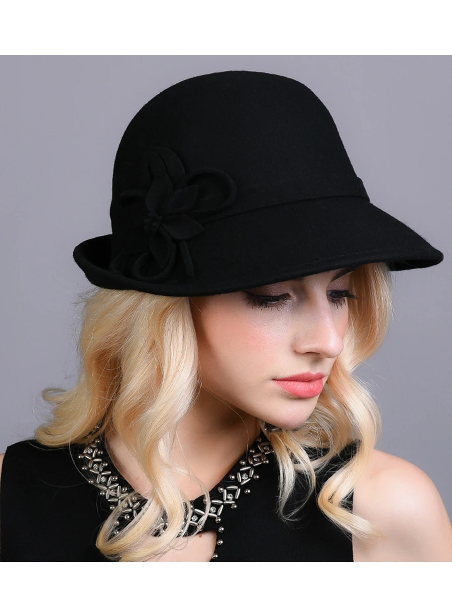 Vrouwen Chic Vilten Hoed Vrouwelijke Winter Wol Bowler Hoeden Herfst 1920S Vintage Bloem Asymmetrische Fedora Hoed Vrouwelijke|Hoed - - AliExpress