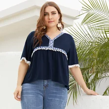 Дизайн, Европейский и американский стиль, стиль, Бальное кружевное соединение, v-образный вырез, короткий рукав, свободный и большой размер, для женщин