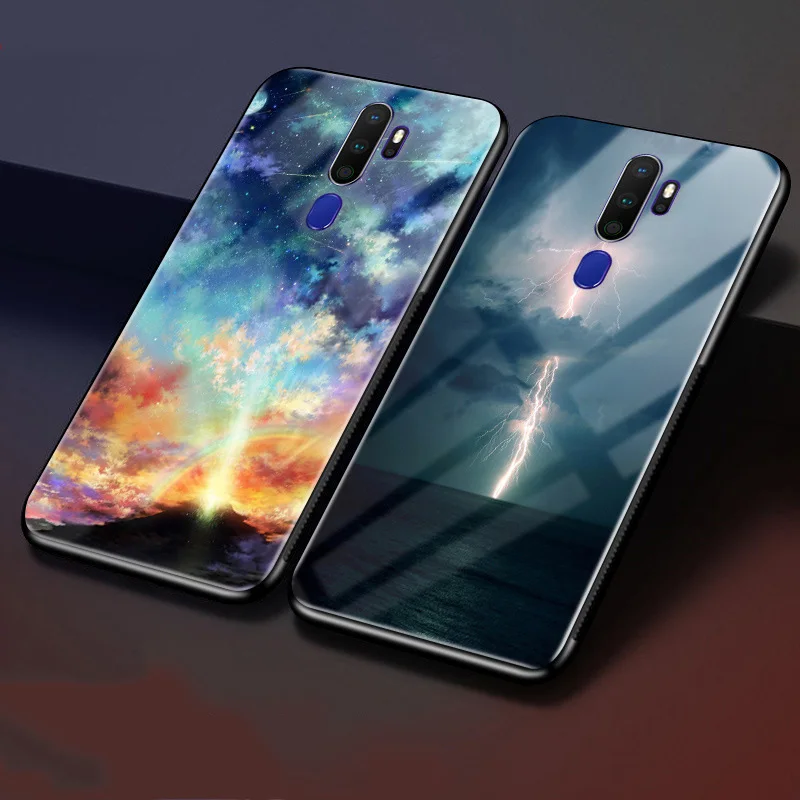 Для oppo A9 чехол PC Пластиковый стеклянный чехол для телефона черный ТПУ бампер чехол для oppo A9 чехол для oppo A5 A11X стеклянный чехол