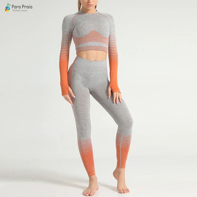 Для пляжа тонкая одежда для фитнеса вязаный комплект йоги градиентная