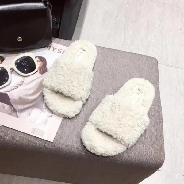 Women's Slippers Flock Slides Shoes Pokemon Plush New Fur Flat Fabric Autumn Basic Rubber Rome Bonded Leather Cotton - Цвет: 3