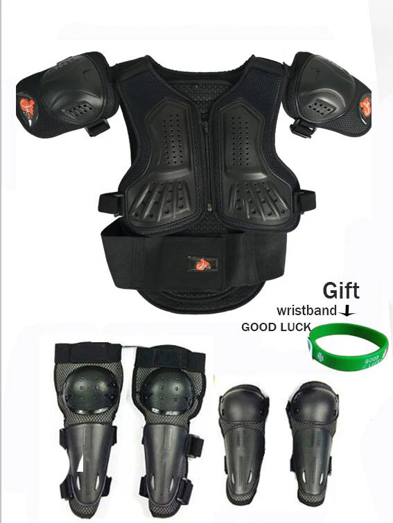 For Height 0.8-1.7M Child Kids Motocross Body Protective gear Vest armor MTB Off road suits Chest Spine Knee Elbow Guard - Цвет: Белый