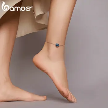 

bamoer Authentic 925 Sterling Silver Mysterious Aurora Murano Glass Chain Anklet for Women Foot Bracelet Jewelry Summer BST003