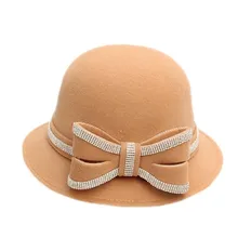 Зимняя женская шерстяная шапка с бантом, фетровые шляпы в винтажном стиле в западном стиле, украшенные бриллиантами, 5 цветов, теплые женские шапки-котелки