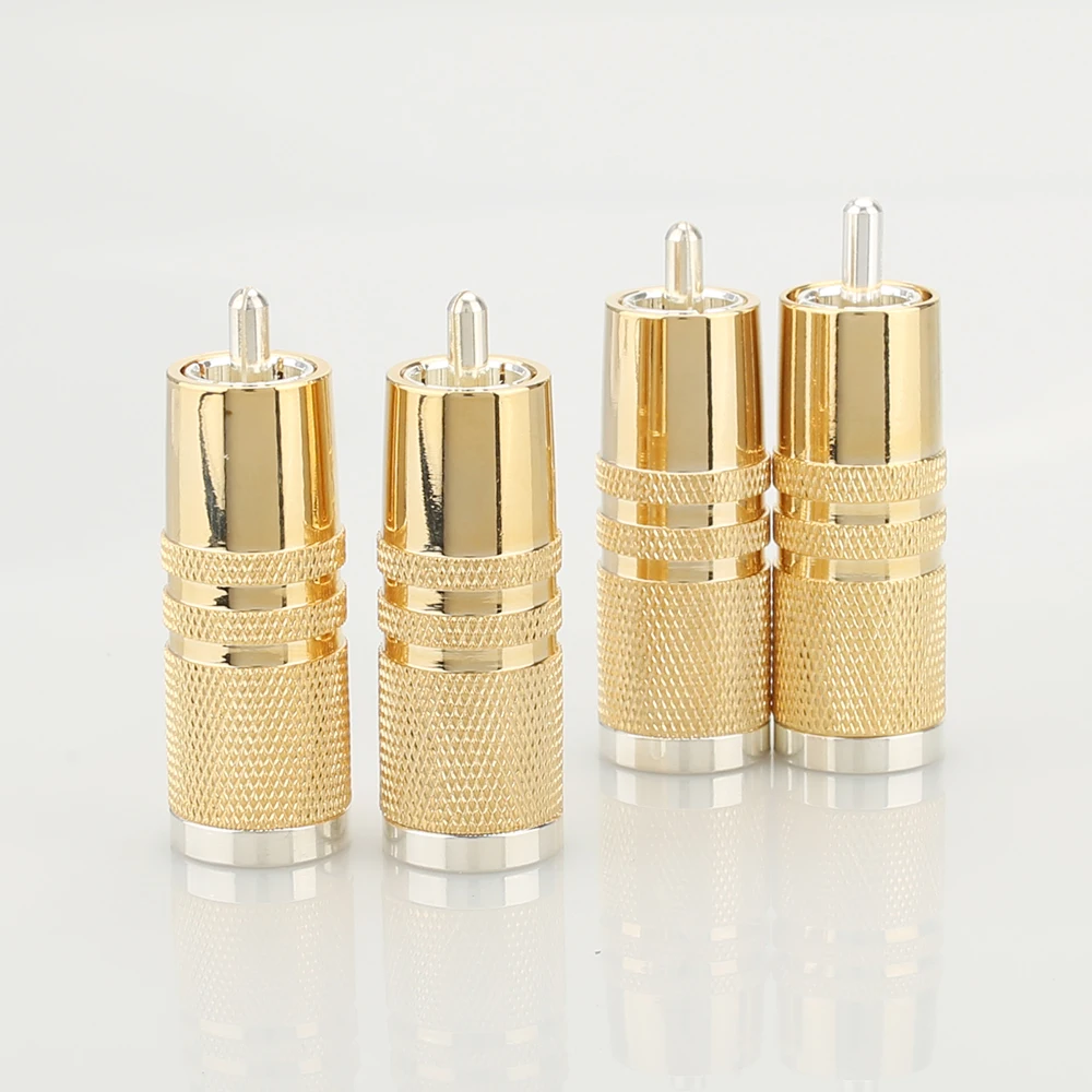 

HI-End Silver Plated RCA Audio Plug Audio Video Adapter Cable Connector 4pcs RCA Male Plug Adapter, RCA Repair Ends,Phono Plug