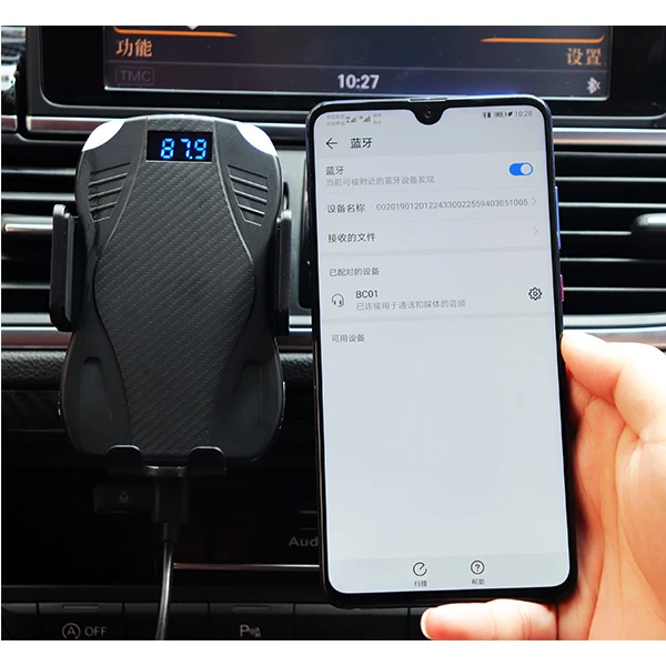 Автомобильное беспроводное зарядное устройство для iPhone Xr X гравитационная присоска Автомобильный держатель для телефона Быстрая зарядка для samsung S10 регулируемое крепление Bluetooth FM