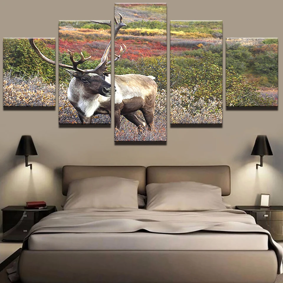 

Home Decor Framework Modern HD Printed Paintings 5 Panel Animal Deer Landscape Modular Posters Tableau Wall Art Pictures Canvas