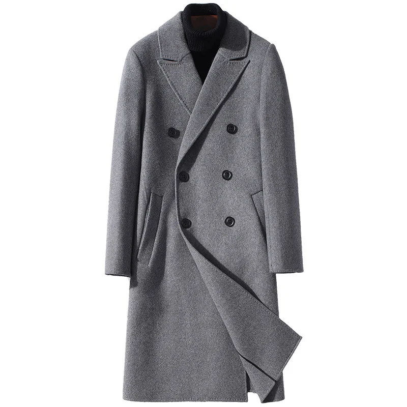 

PAULKONTE Men's Coat 2019 Europe And America Autumn Winter High Quality Casual Wild Long Double Breasted Woolen Men's Jacket