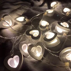 Romantic Wood Heart 3M 20 LED String Light Battery Operated Valentine's Day Lamp Christmas Party Wedding Decoration Fairy Lights