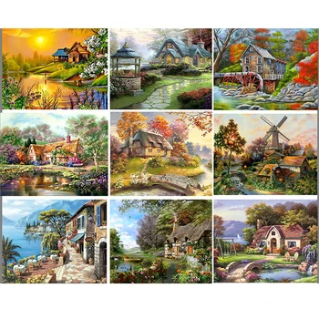 

DIY Oil painting by numbers landscapes decorative film diy oil painting field countryside pictures for home decor