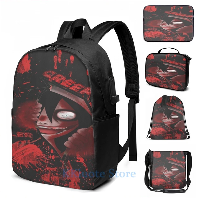 Funny Graphic print Jeff the killer and Nina the killer USB Charge Backpack  men School bags