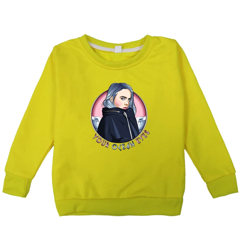 Новинка; Billie Eilish; толстовки для маленьких мальчиков и девочек; сезон весна-осень; детские толстовки с капюшоном; Лидер продаж; толстовка с длинными рукавами и принтом; детская футболка; одежда