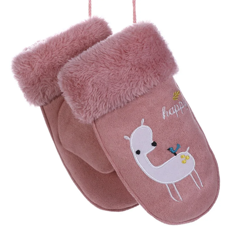 B Pink Coslony детские милые Мультяшные медведи замшевые кожаные варежки для мальчиков и девочек зимние плюшевые теплые спортивные перчатки с принтом овцы - Цвет: B Pink