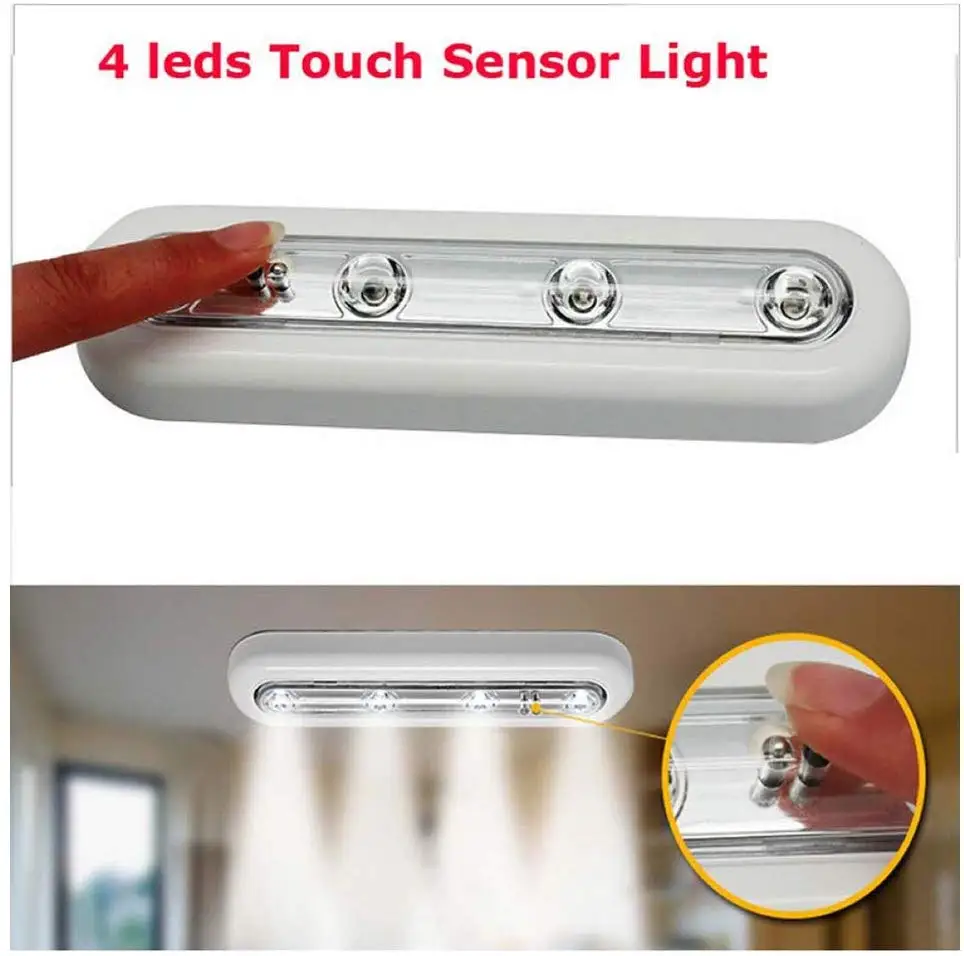 4LED беспроводной сенсорный датчик ночник лампа для шкафа кабинетный гараж Attics лестница ночник домашний интерьер батарея работает