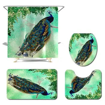 

Shower Curtain Mat Three-piece Bathroom Floor Mat Set Bathroom Creative Cover Shower Curtain Pedestal Rug Lid Toilet Mat