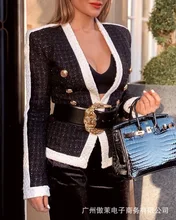 Fashionable Women's Coat 2021 Women's Dress Early Autumn New Long Sleeve Black and White Contrast Coat Without Belt Casual Coat