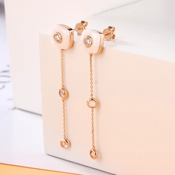 

Classic Design Romantic Jewelry 925 Silver Color AAA Cubic Zirconia Stone Ceramic Drop Earrings For Women Elegant Wedding