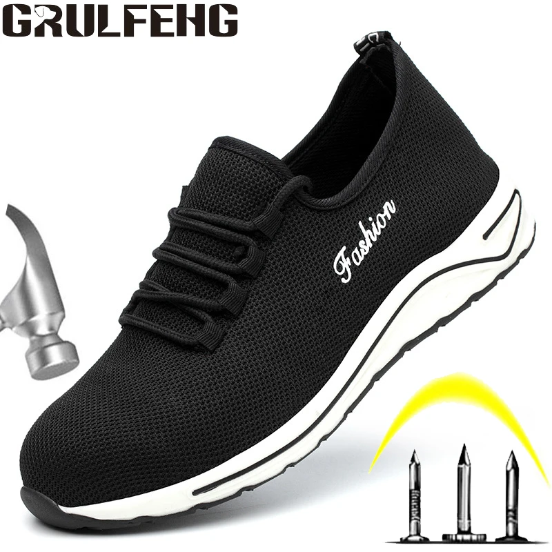 

High-explosive New Men's Fashion Breathable Work Shoes Anti-smash Ateel Toe Cap Men's Safety Shoes Casual Mesh Breathable Shoes