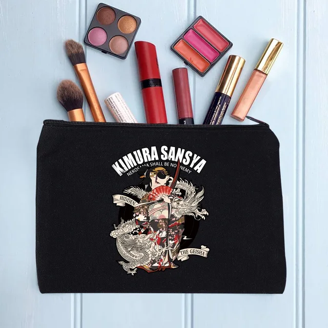 Casual Women's Cosmetic Bag Zipper Makeup Bag Female Handbags Black Pencil Cases Female Cosmetic Cases samurai005