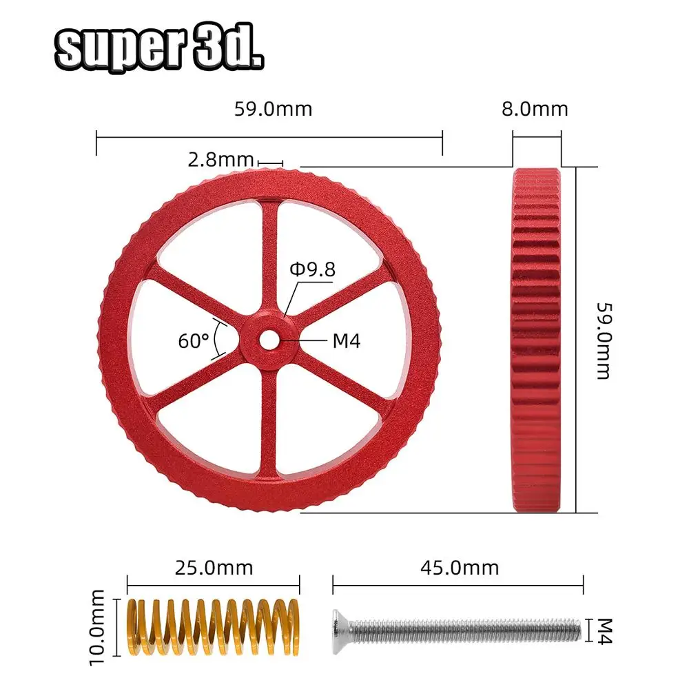 Alumínio Atualizado Mão Torção Nivelamento Porca Peças de Impressora 3d Hot Bed Die Springs m4 Parafusos Ender Pro Cr20 Pcs - Imagem 3