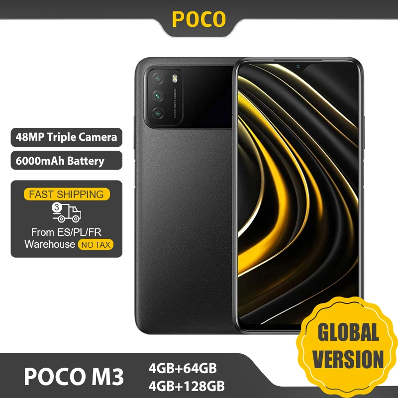 Gran venta POCO-teléfono inteligente M3 versión Global, 4GB y 64GB / 4GB y 128GB, Snapdragon 662, pantalla de 6,53 pulgadas, batería de 6000mAh, altavoces duales, cámara de 48MP 531y0oQwjby