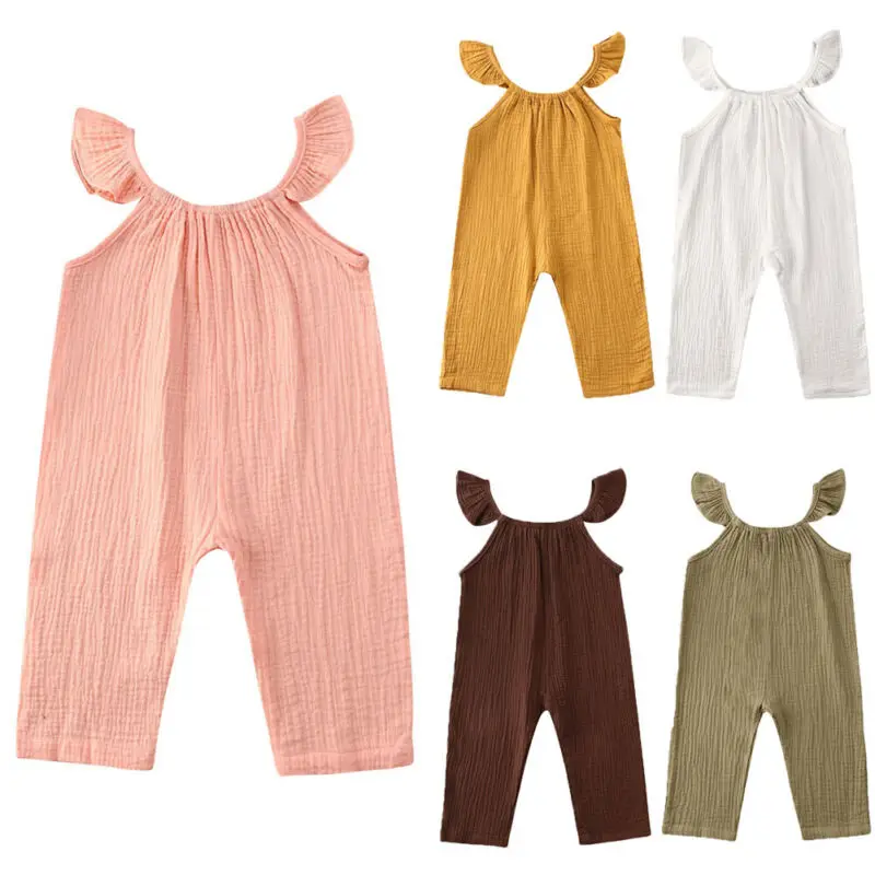 Милый детский комбинезон для маленьких мальчиков и девочек, однотонный комбинезон с оборками и короткими рукавами, хлопковый комплект одежды, От 0 до 3 лет