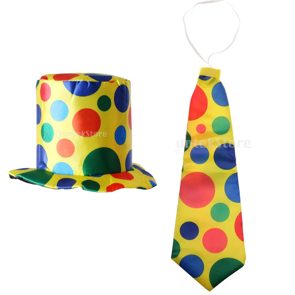 Pack of 2 Pieces Clown Jokers Jumbo Polka Dots Hat Necktie Christmas Fancy Dress Festival Costume