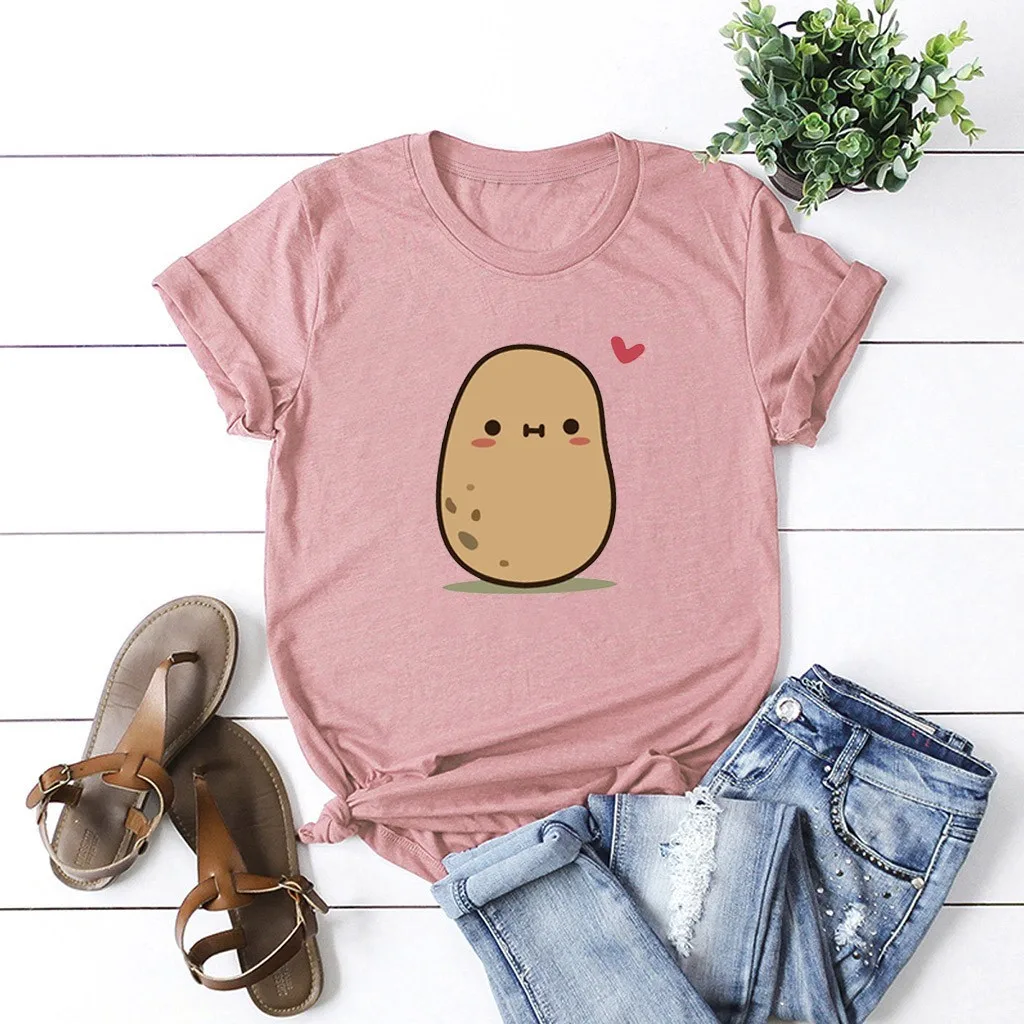 Женская футболка с принтом картофеля KANCOOLD Vegan Ulzzang коротким рукавом и графическим