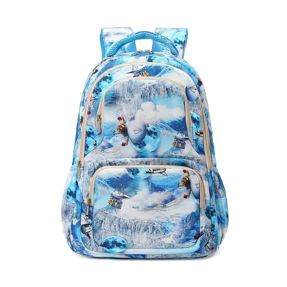 

Children Cartoon Printed Backpack Unisex Two-way Zipper Rucksack with Reflective Strip Waterproof Multi-color Primary School Bag