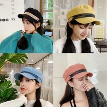 Ретро Студенческая шляпа Женская мода лето весна Корейская пара шапка осень сплошной цвет дикие шляпы женские оптом NS1597