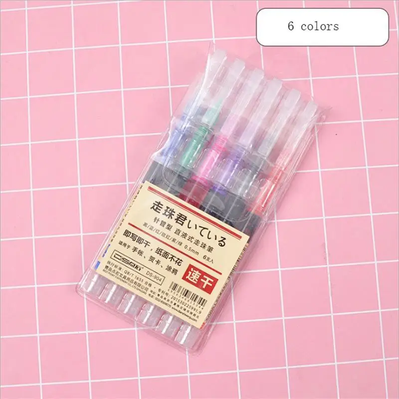 

6 Colors Set Quick-Drying Full Needle Gel Pen 0.5mm Needle Point Liquid Ink Roller Ball Pen Signature Pen Stationery