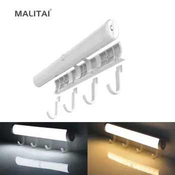 

Battery Operated Portable Kitchen Cabinet Light Motion Sensor LED Bar lamp For Bedroom Wardrobe Bathroom Backlight With Hooks