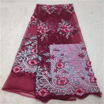 

New red African Lace Fabric Embroidered Nigerian Guipure for Wedding High Quality 2019 French Tulle Lace Fabric with Beads