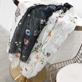 

National style 2020 summer new silk scarf plum blossom printing cotton hemp scarf Tourism Holiday Beach Towel sunscreen shawl