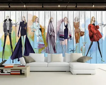 

Dropship Custom Vintage Wallpaper Retro Fashion Models Clothing Store Mural Wood Wallpaper Wallpapers for Bed Room Papier Peint