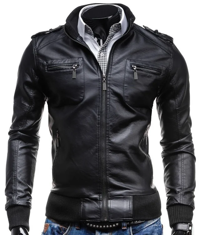 ZOGAA, зимняя мужская куртка из искусственной кожи, мотоциклетные пальто, осенне-весенняя одежда из искусственной кожи, мужская повседневная одежда, однотонные деловые пальто - Цвет: Черный