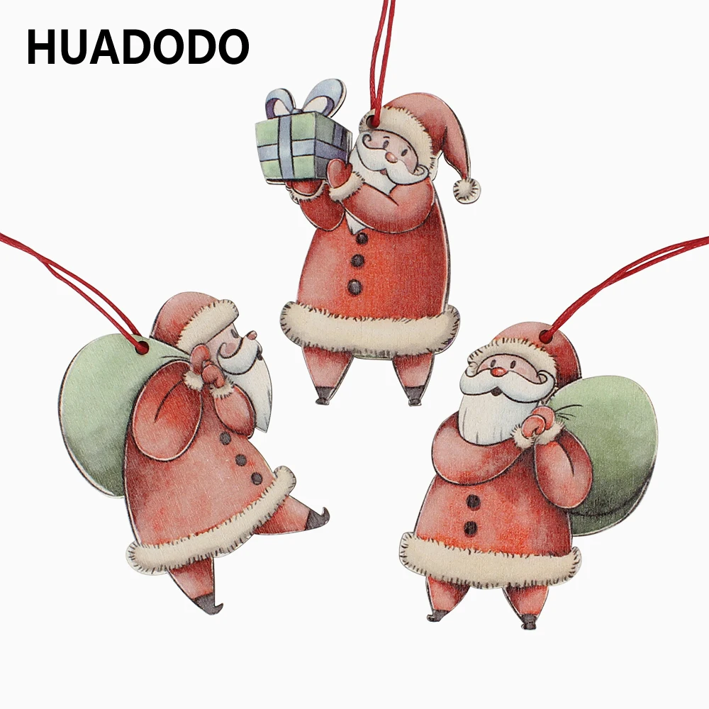 HUADODO 3 шт. Санта Клаус рождественские деревянные декорации Подвески Украшения для Елочная игрушка в виде елочки игрушки новогодний декор подарок для детей