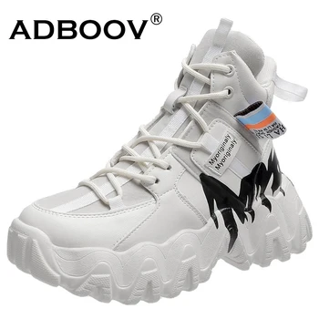 

ADBOOV Graffiti High Top Sneakers Women Height Increasing 6 CM Women Shoes Wave Sole Casual Shoes Ladies
