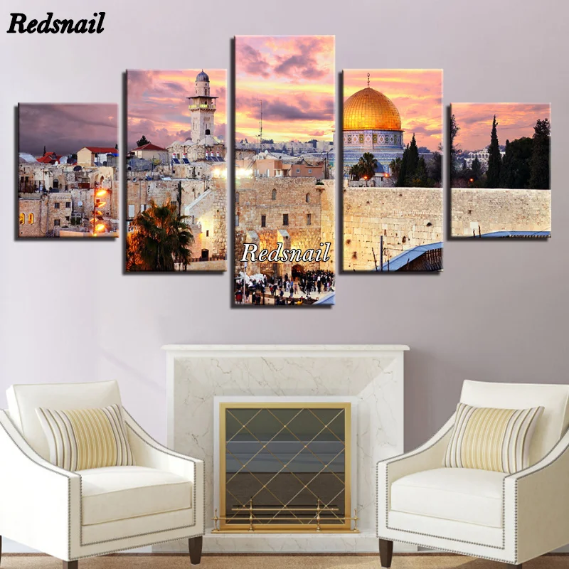 ML1106 5 Pieces Holy City Of Jerusalem Paintings