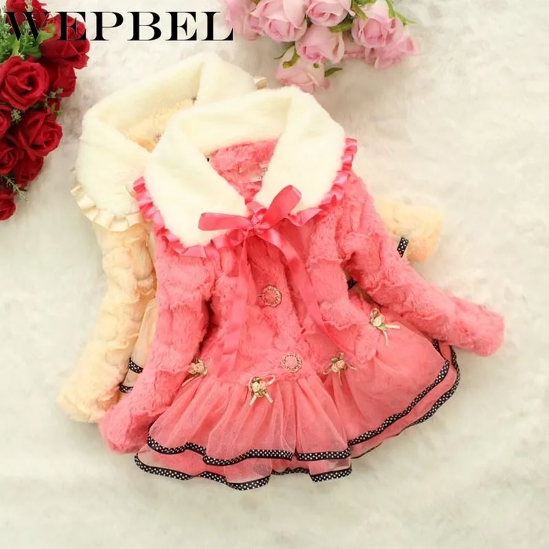 WEPBEL/флисовое пальто для маленьких девочек; детская зимняя теплая куртка-пуховик с кружевом; зимний комбинезон; одежда