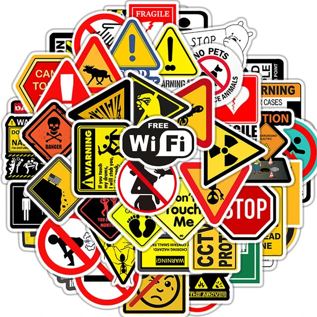 10/30/50PCS Warning Stickers Danger Banning Skateboard Fridge Guitar Laptop Motorcycle Travel Classic Toy Cool Decals Sticker 1