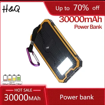 トップ太陽光発電銀行防水30000 2600mahのソーラー充電器のusbポート外部充電器powerbank xiaomiスマートフォンとledライト