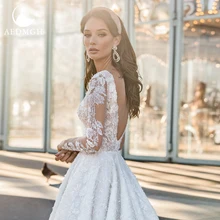 

Aedmgh A-Line Luxury Wedding Dresses 2022 V-Neck Long Sleeve Bride Dress Lace Appliques Beading Backless Princess Bridal Gowns
