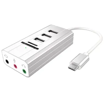 

TYPE-C Multi-function Hub Sound Card 3 Ports Stereo Computer Audio USB Divider+USB External Sound Card+USB Card Reader