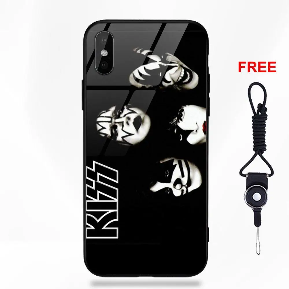 Рисунок мягкий ТПУ чехол+ закаленное стекло чехол для телефона Apple IPhone X XS Max XR 5 5C 5S SE 6 6S 7 8 Plus Kiss тяжелый Логотип рок-группы